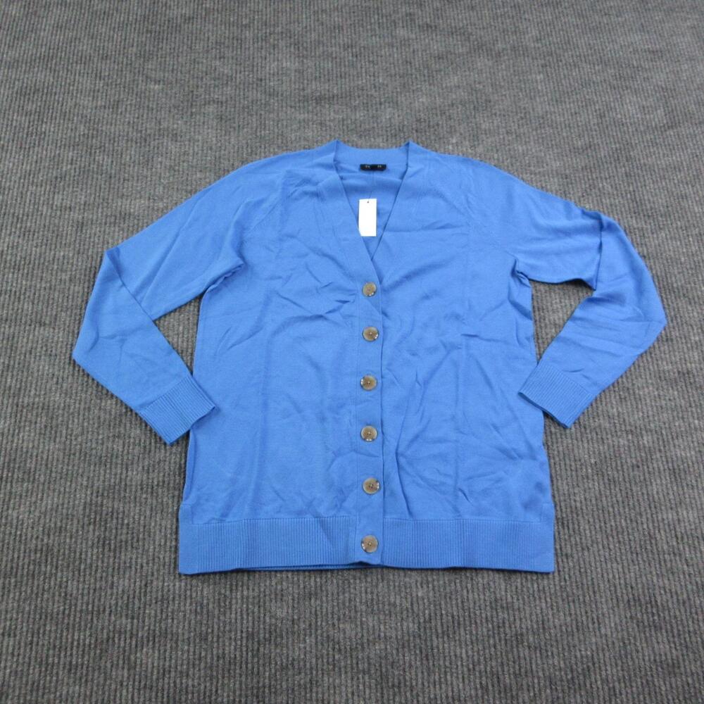Talbots Cardigan Womens Petite P Blue V-Neck Button Lightweight Cotton Rayon NWT
